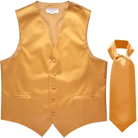 New Men's Formal Tuxedo Vest Waistcoat solid & Ascot cravat Prom gold