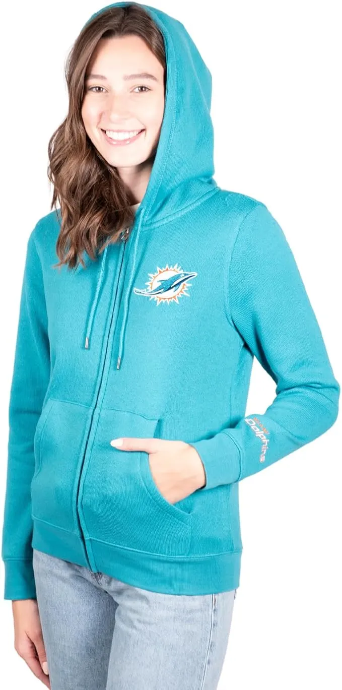 NFL Miami Dolphins Womens Full Zip Soft Marl Knit Hoodie Sweatshirt Jacket|Miami Dolphins