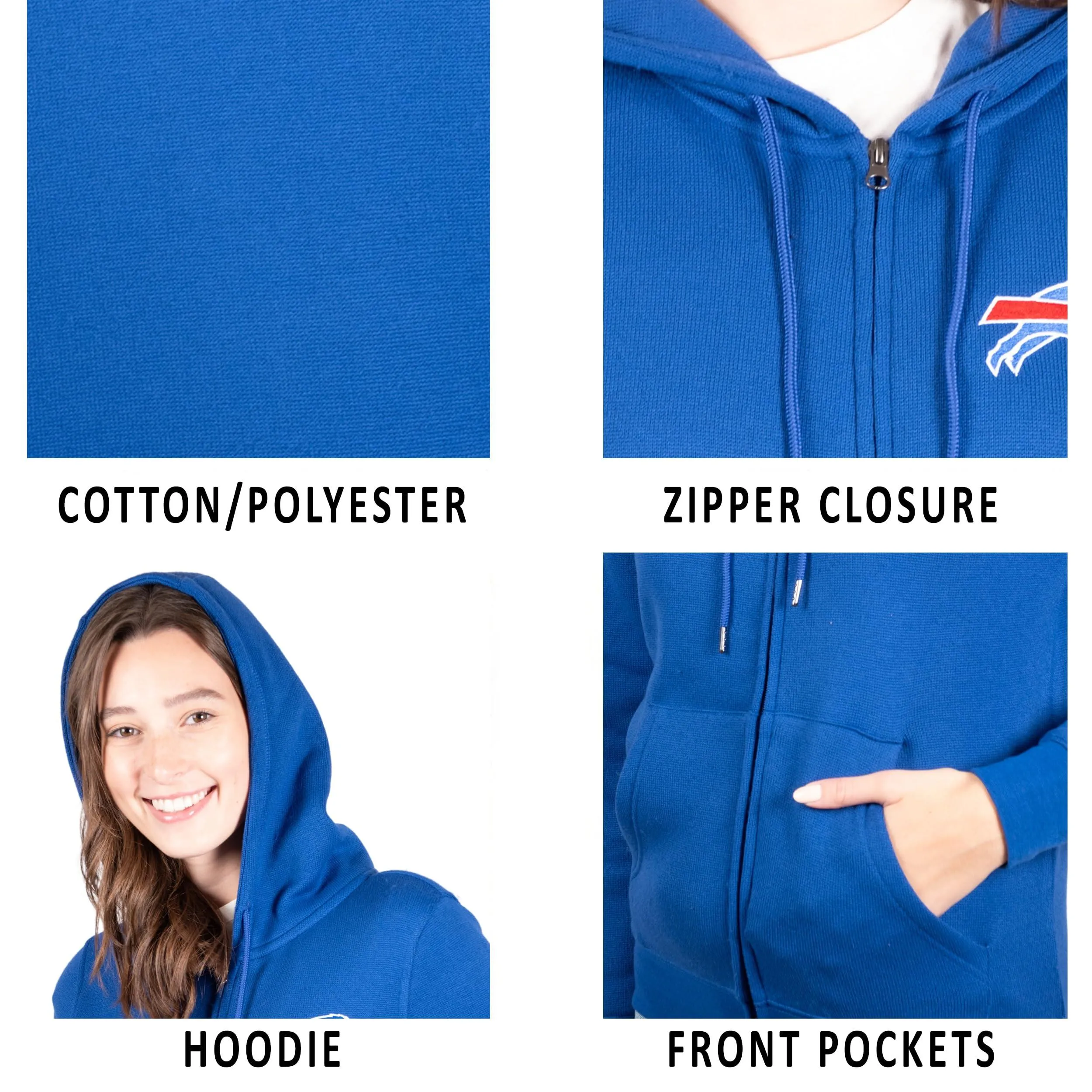 NFL Womens Full Zip Soft Marl Knit Hoodie Sweatshirt Jacket|Buffalo Bills