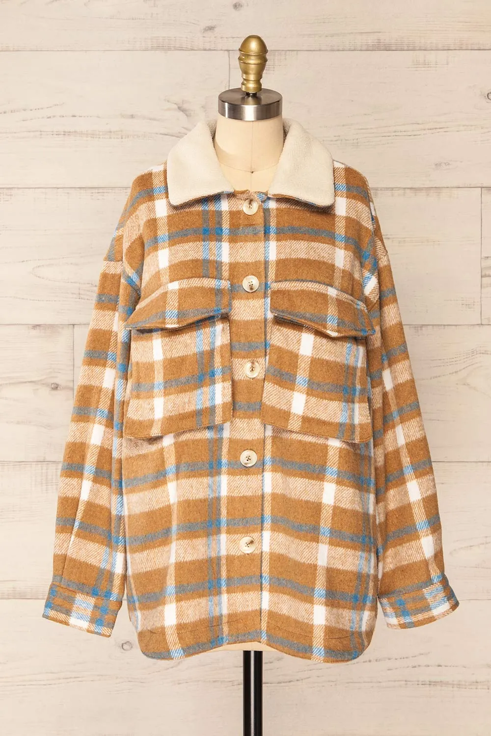 Norah Taupe | Plaid Shacket w/ Front Pockets