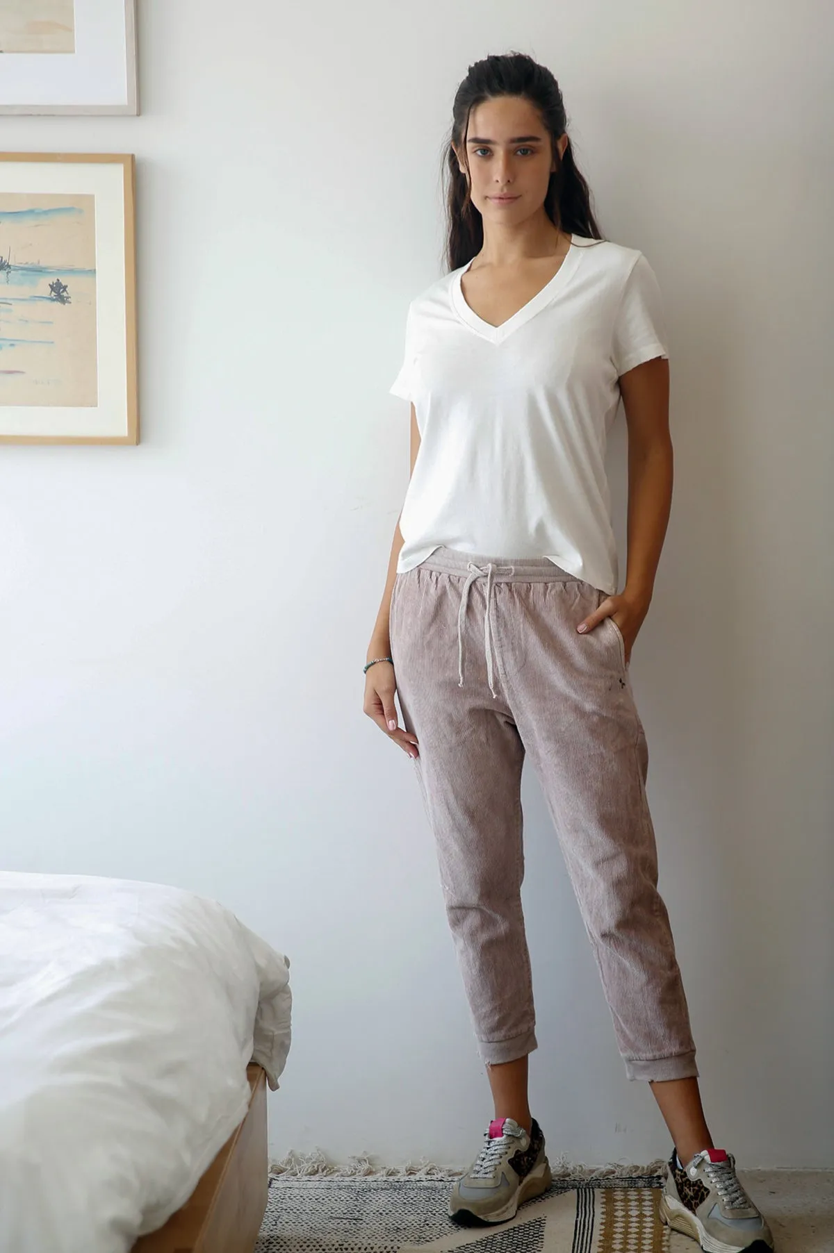 Nude Elastic Ribbed Corduroy Pants