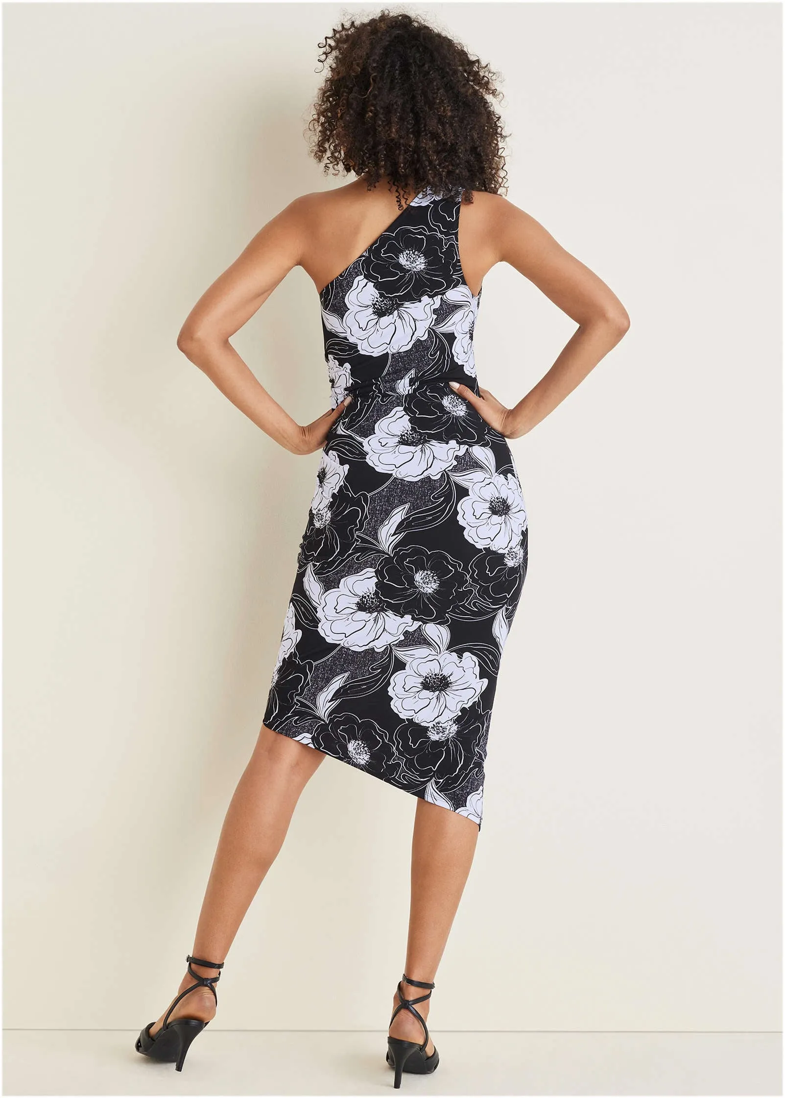 One Shoulder Dress - Happy Poppy Black