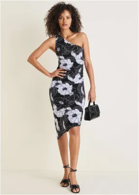 One Shoulder Dress - Happy Poppy Black