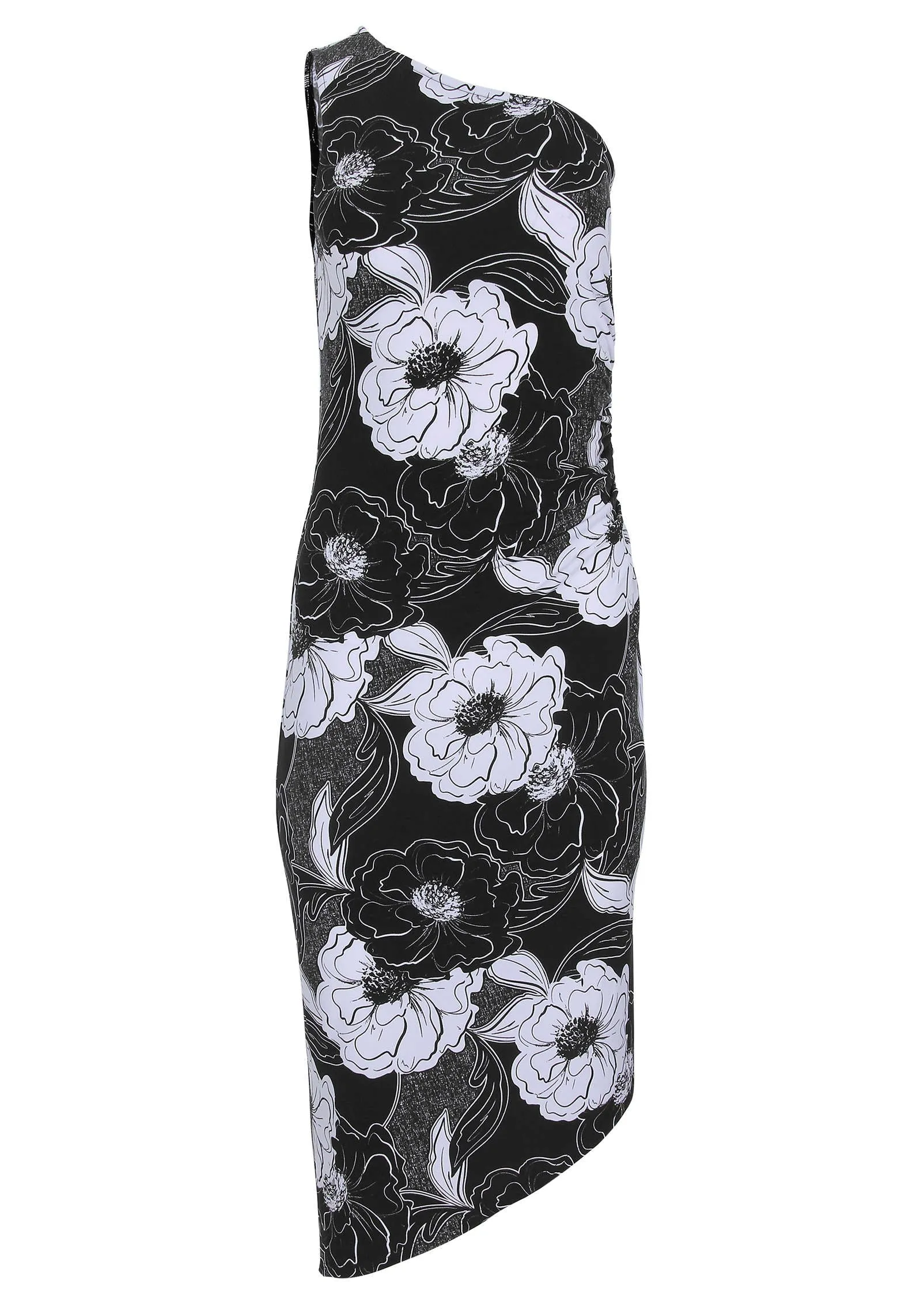 One Shoulder Dress - Happy Poppy Black