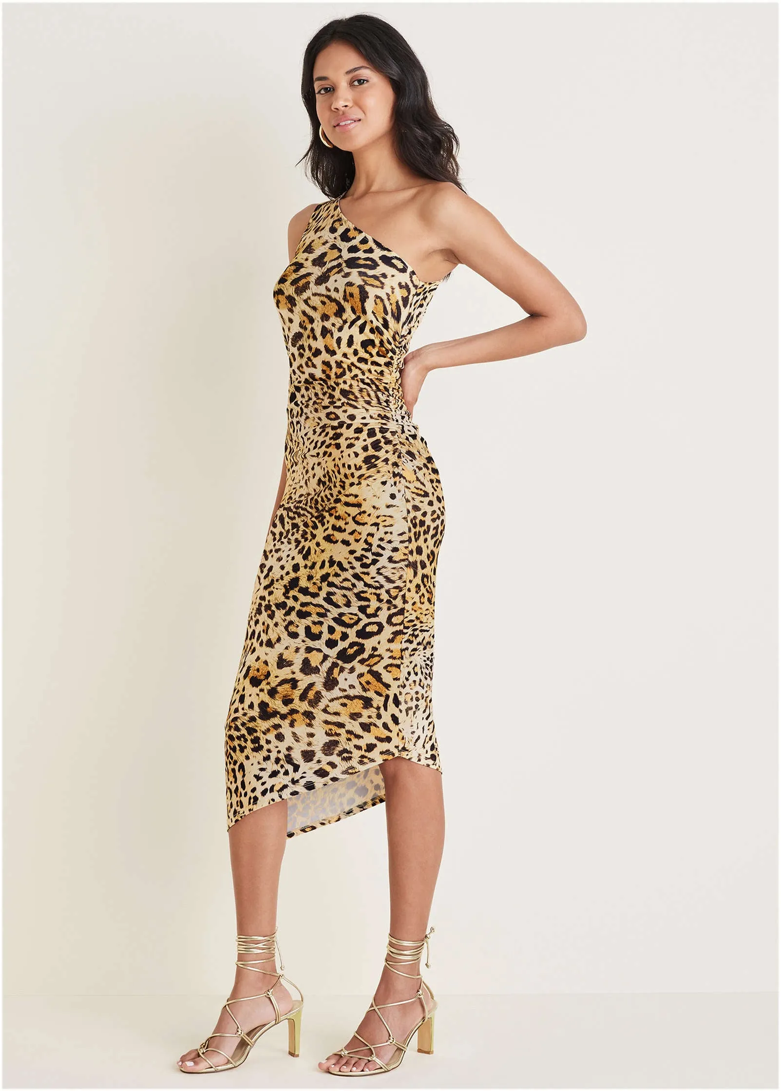 One Shoulder Dress - Vintage Leopard