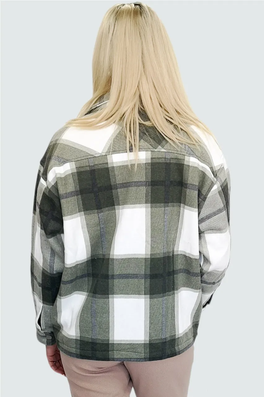 OVERSIZED CHECK SHACKET- KHAKI