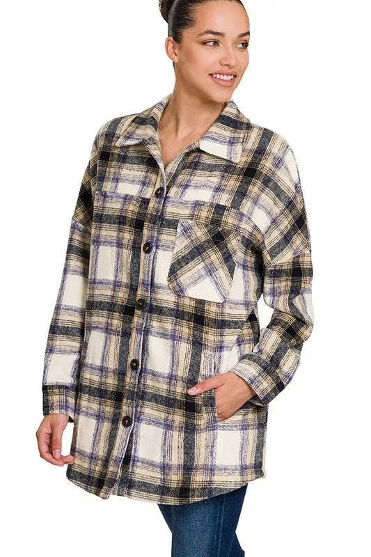 Oversized Yarn Dyed Plaid Longline Shacket