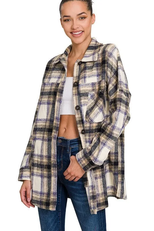 Oversized Yarn Dyed Plaid Longline Shacket