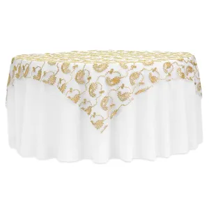 Paisley Sequin Table Overlay Topper 85"x85" Square - Gold