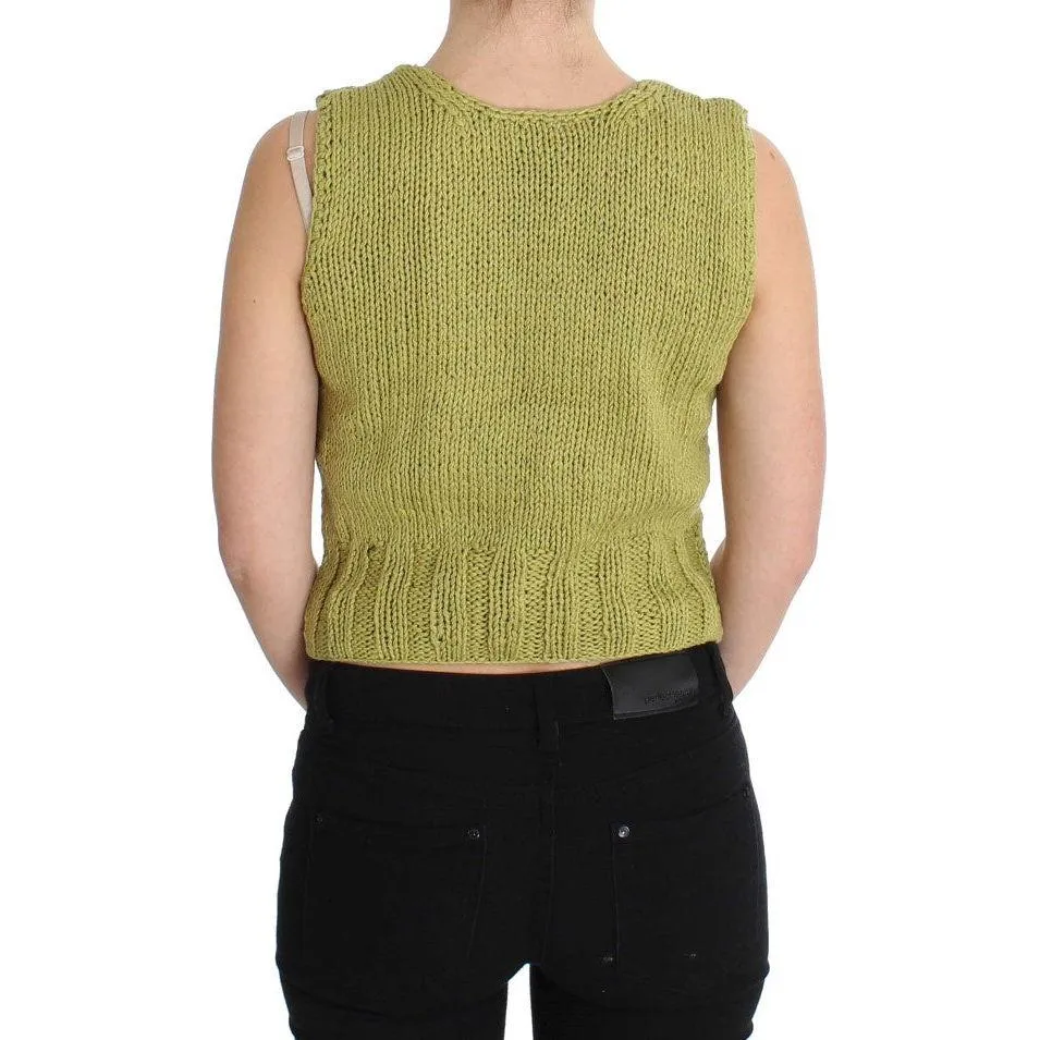 PINK MEMORIES Chic Green Knitted Sleeveless Vest Sweater