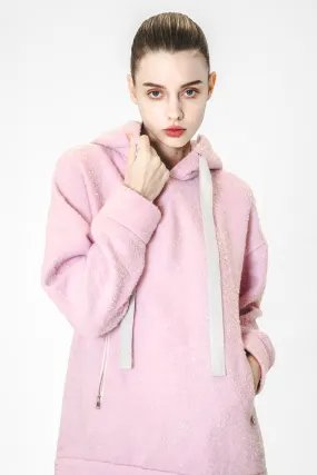 PINK/BLACK TWEED LONG CASUAL HOODIE TEE