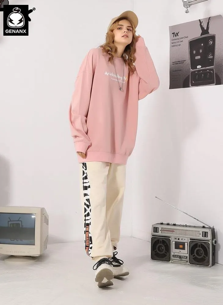 Plain Letter Print Loose Sweatpants