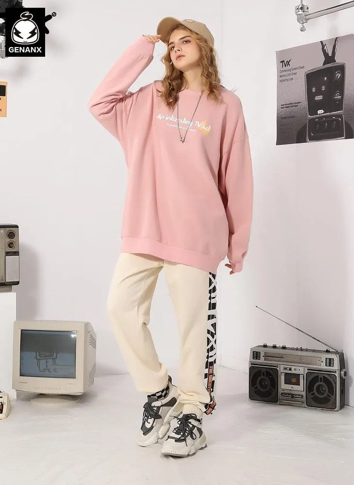 Plain Letter Print Loose Sweatpants