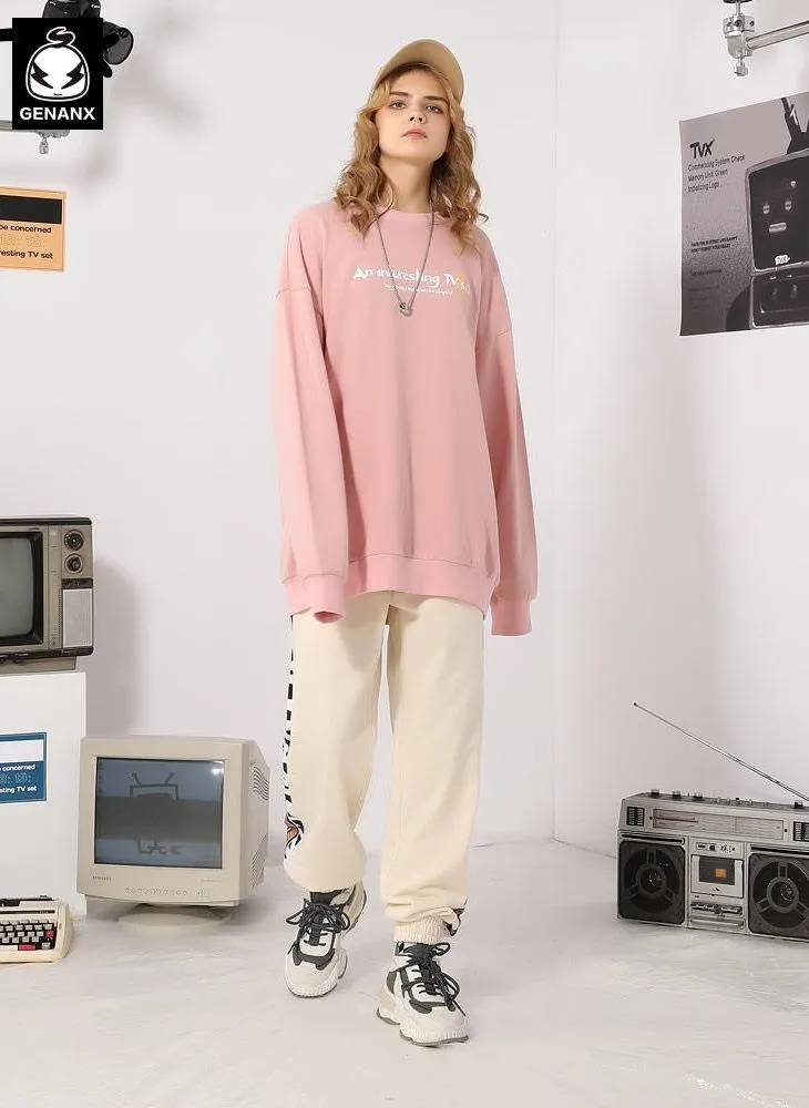 Plain Letter Print Loose Sweatpants