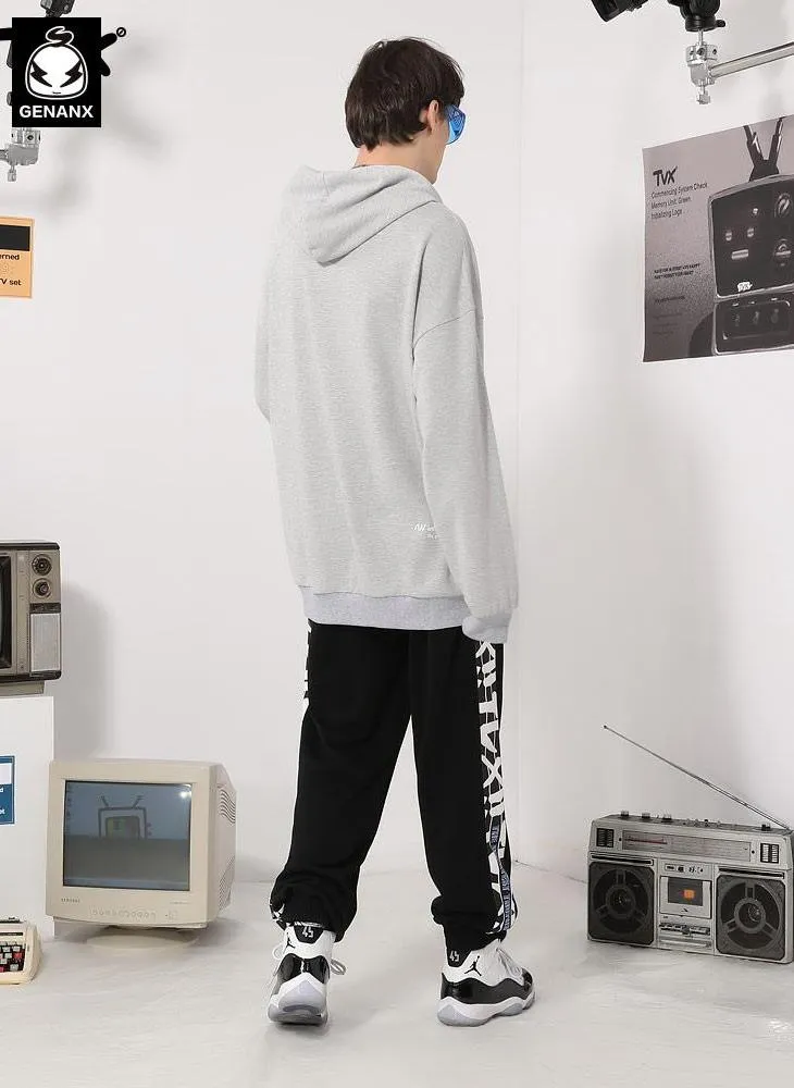 Plain Letter Print Loose Sweatpants