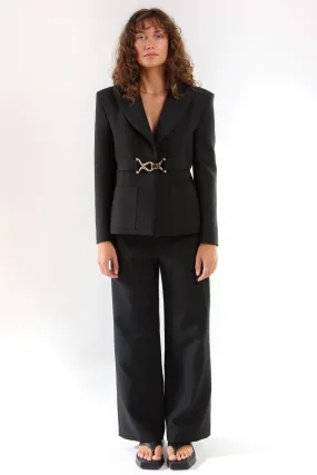 Plaque Jacket and Straight Trousers Suit Black