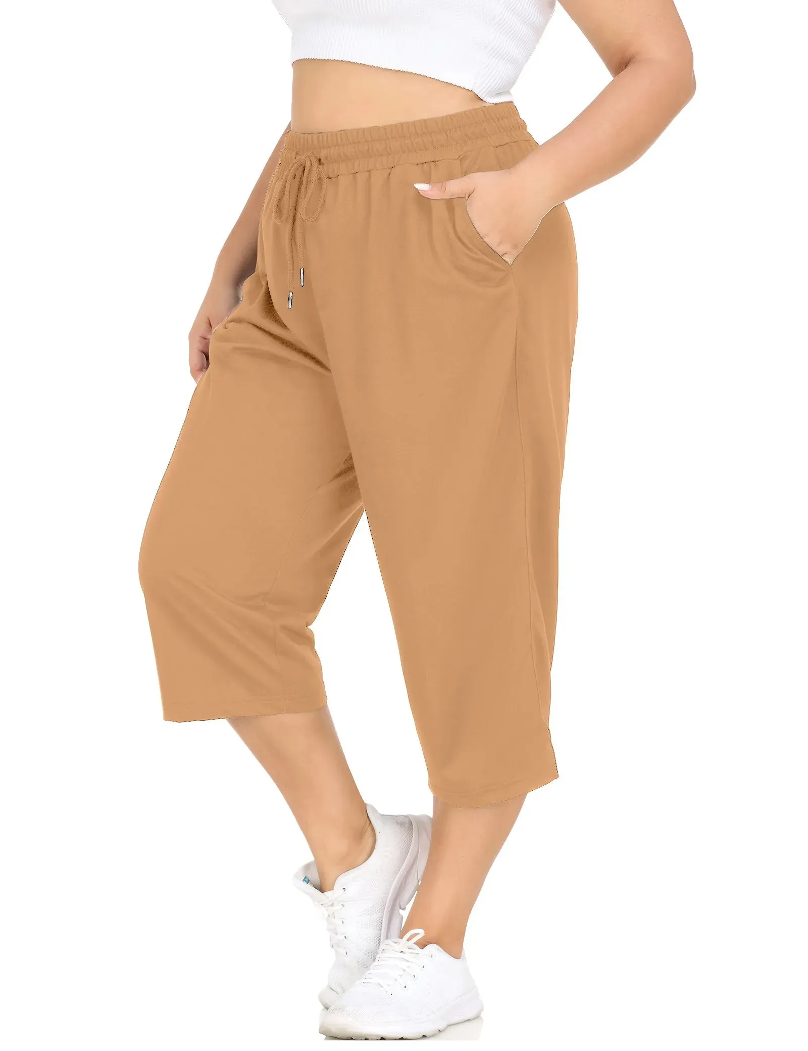 Pocket Elastic Waist Drawstring Capri Sweatpants