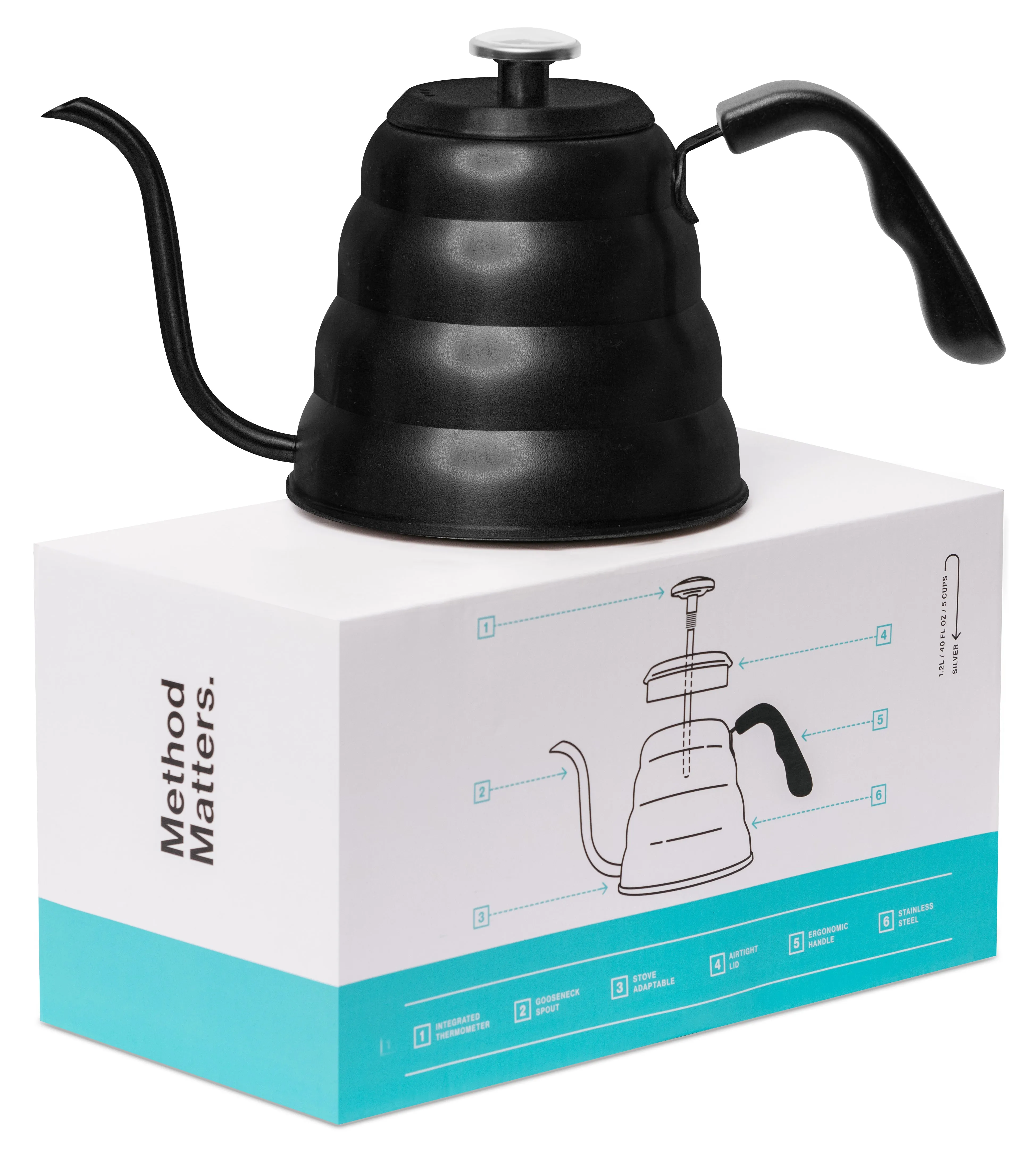 Pour Over Gooseneck Coffee Kettle with Thermometer by Barista Warrior