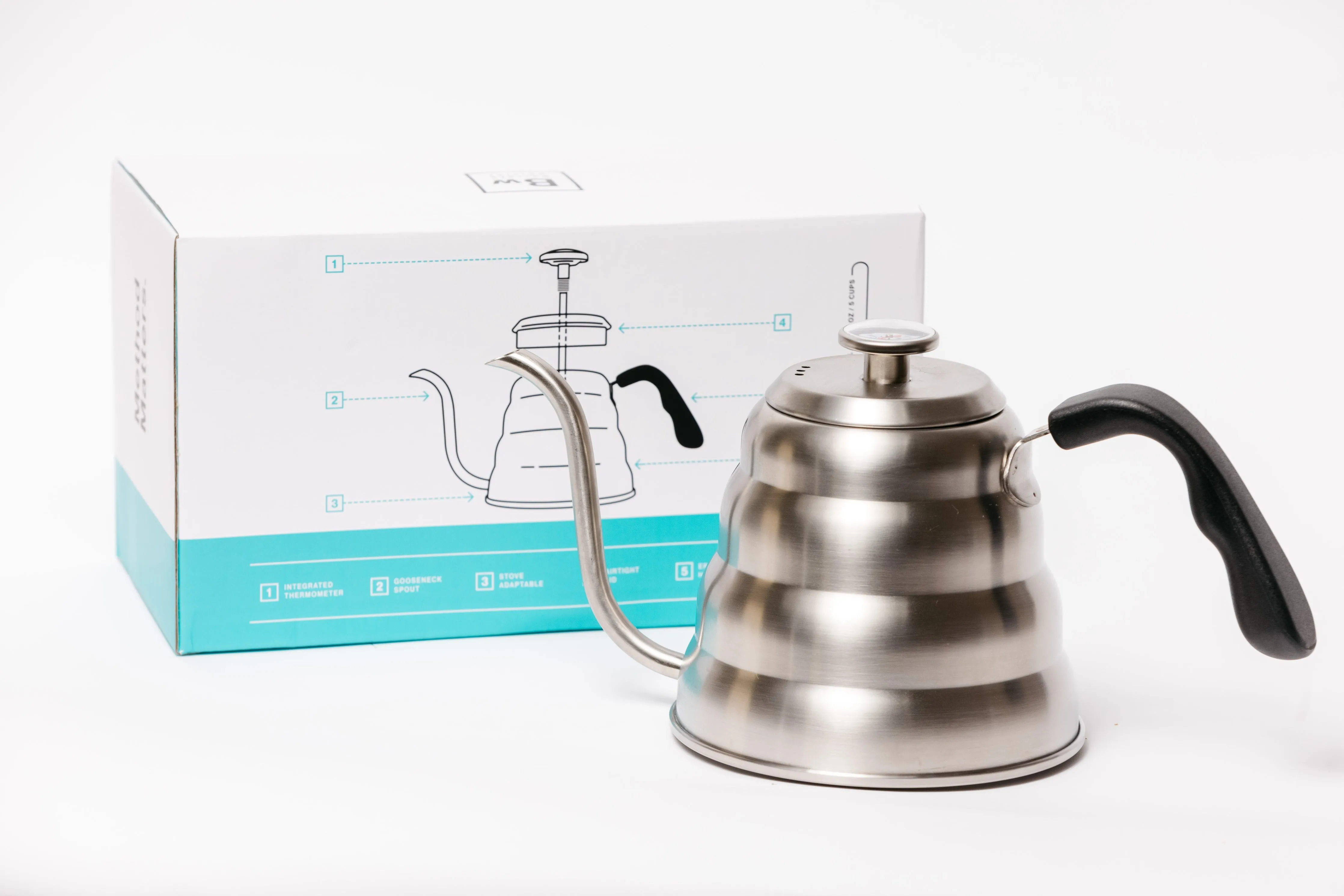 Pour Over Gooseneck Coffee Kettle with Thermometer by Barista Warrior