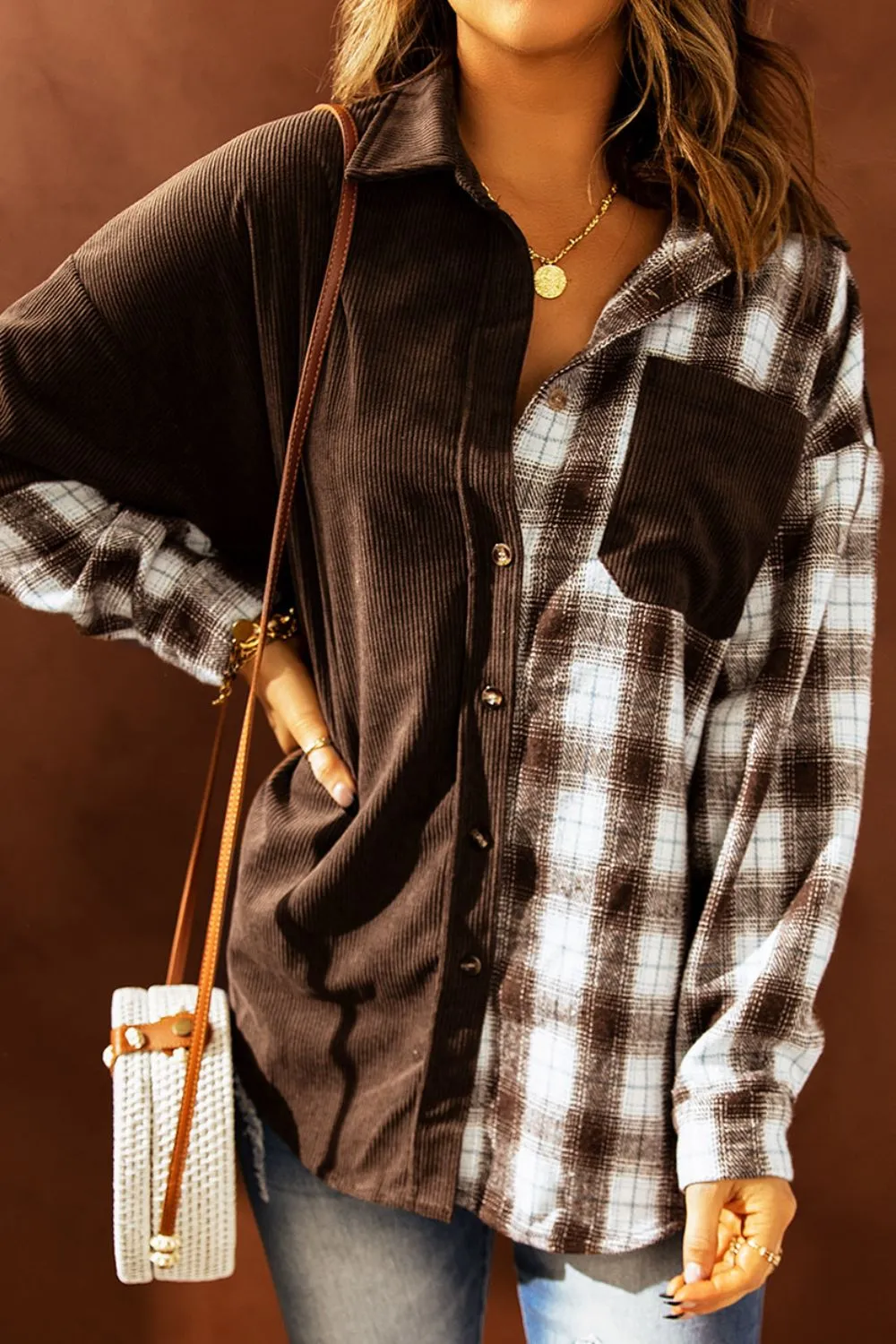 PRE-ORDER: Plaid Button Up Drop Shoulder Shacket