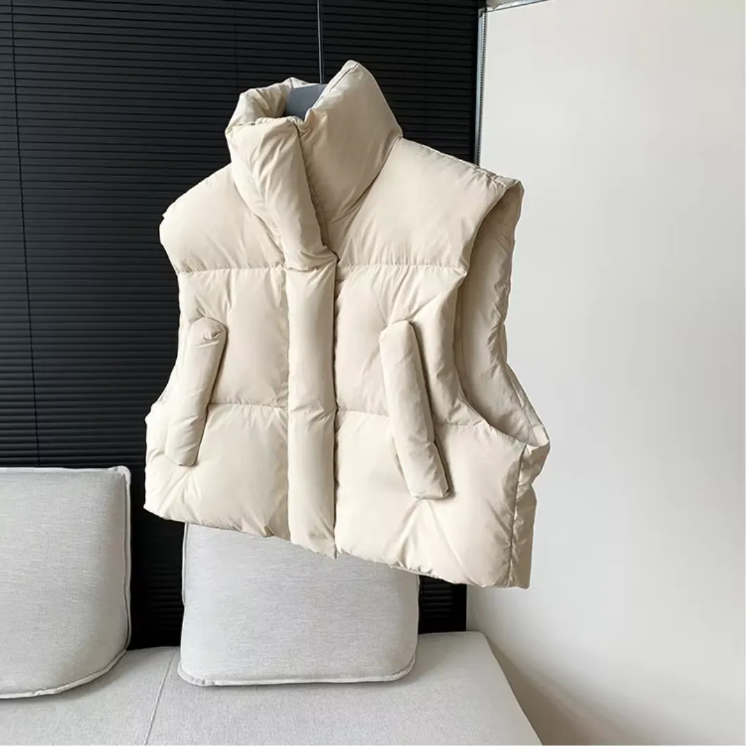 Pre Order:  Stand Collar Solid Short Puffer Vest