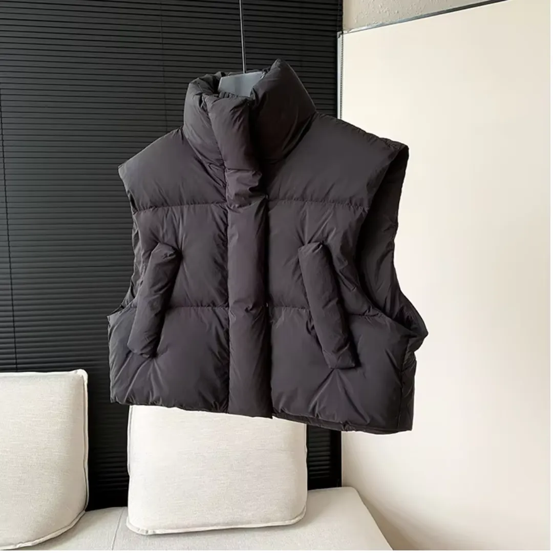 Pre Order:  Stand Collar Solid Short Puffer Vest