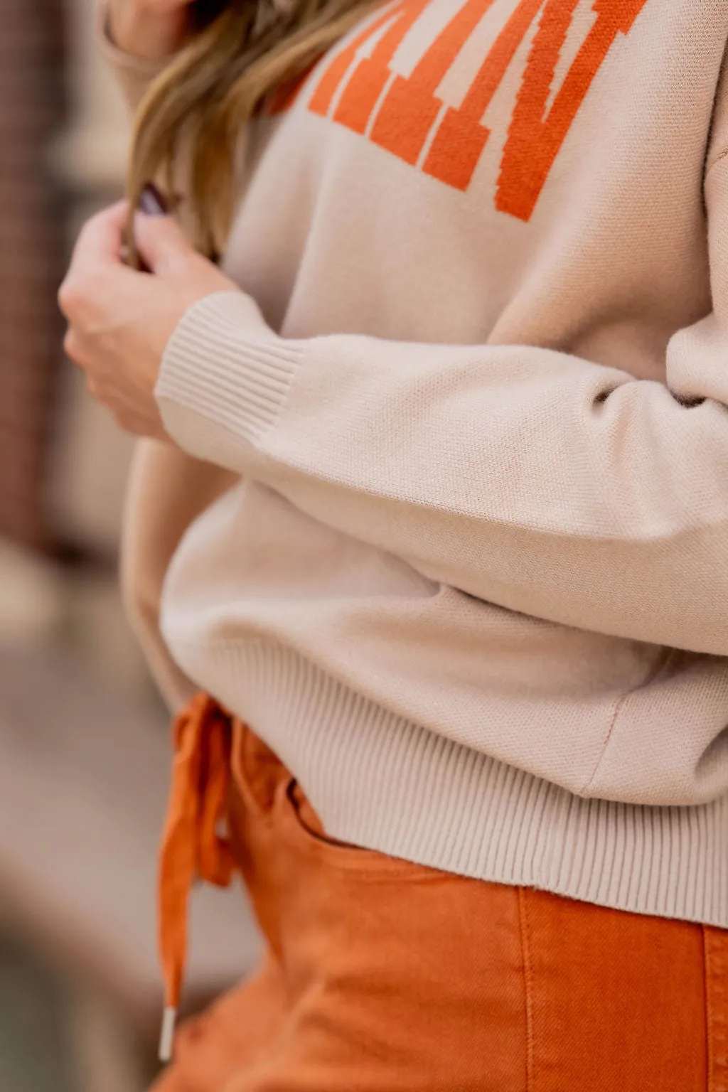 Pumpkin Ribbed Trim Sweater