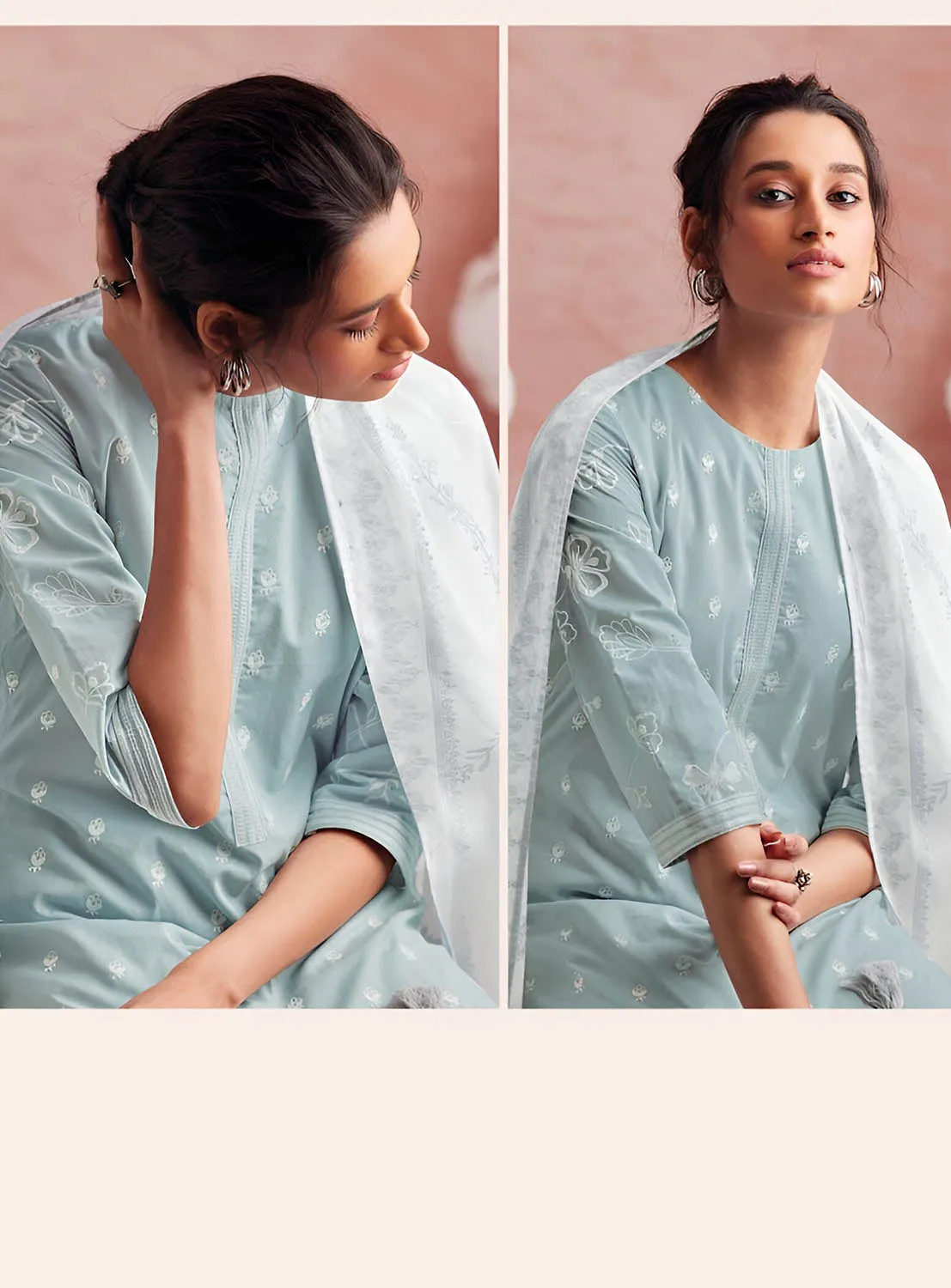 Pure Cotton Grey Unstitched Suit Dress Material for Women