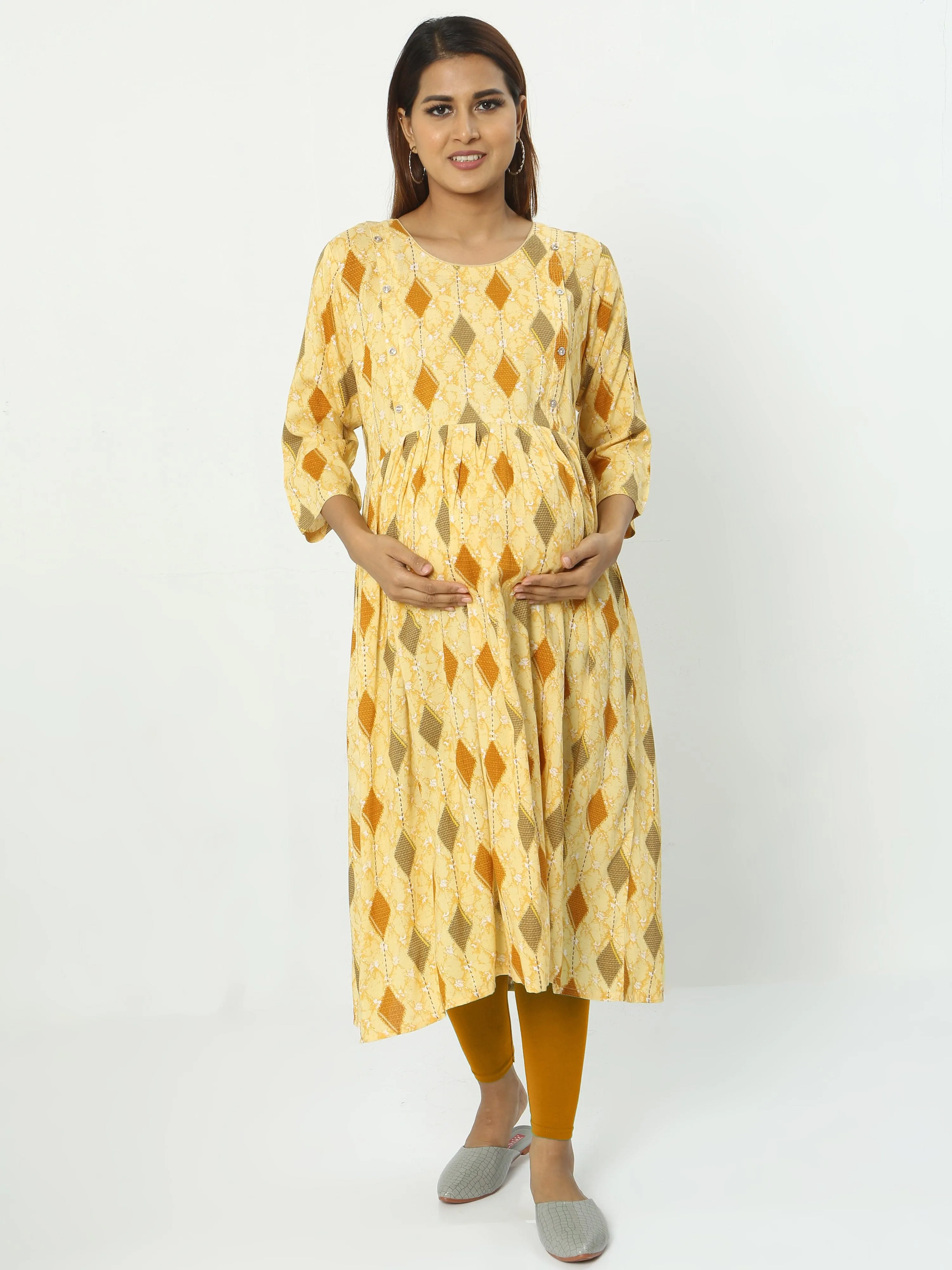 Rayon Maternity Feeding Kurti Musturd Yellow