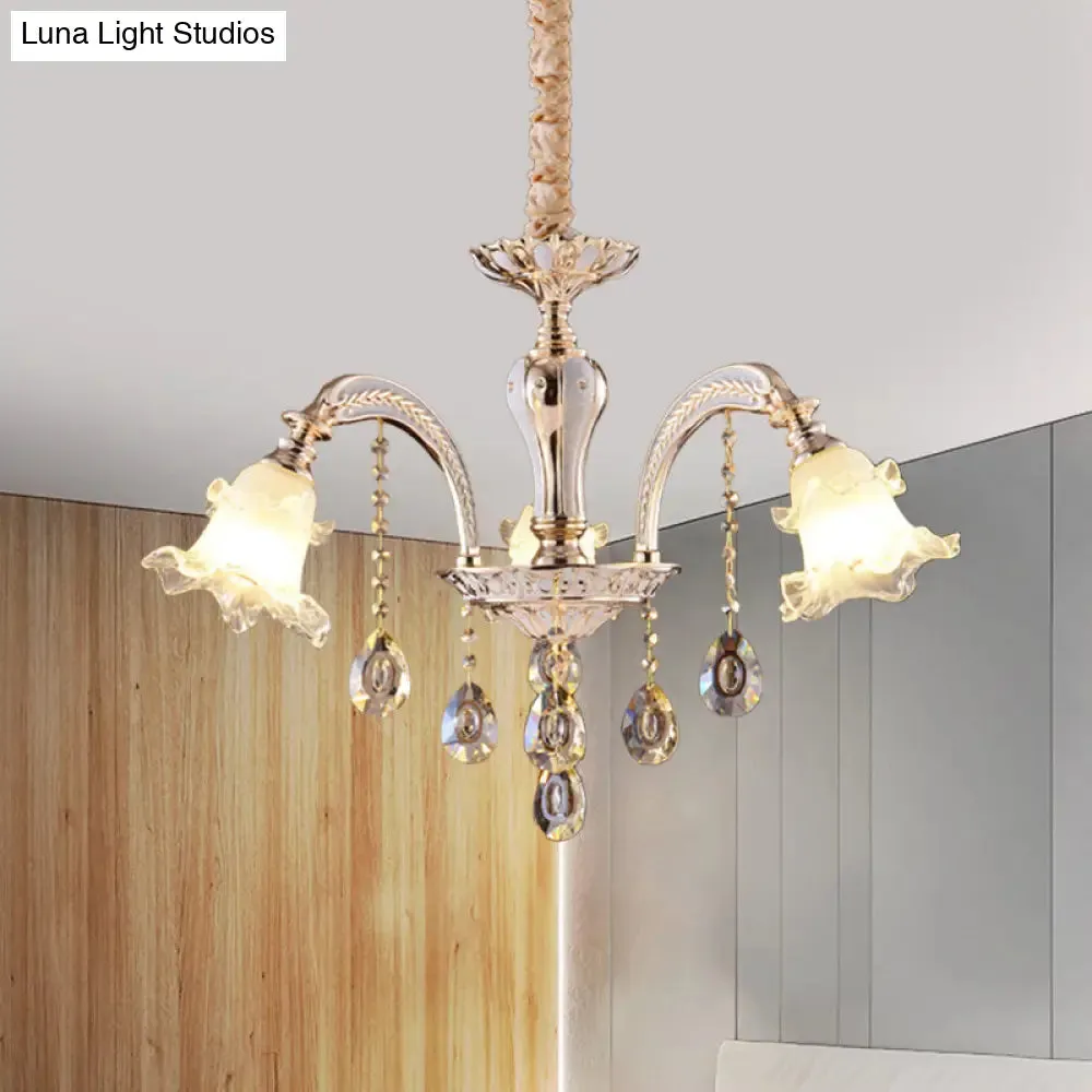 Ruffled Clear Glass Chandelier in Gold - 2-Layer, 3/6 Lights - Perfect for Dining Table