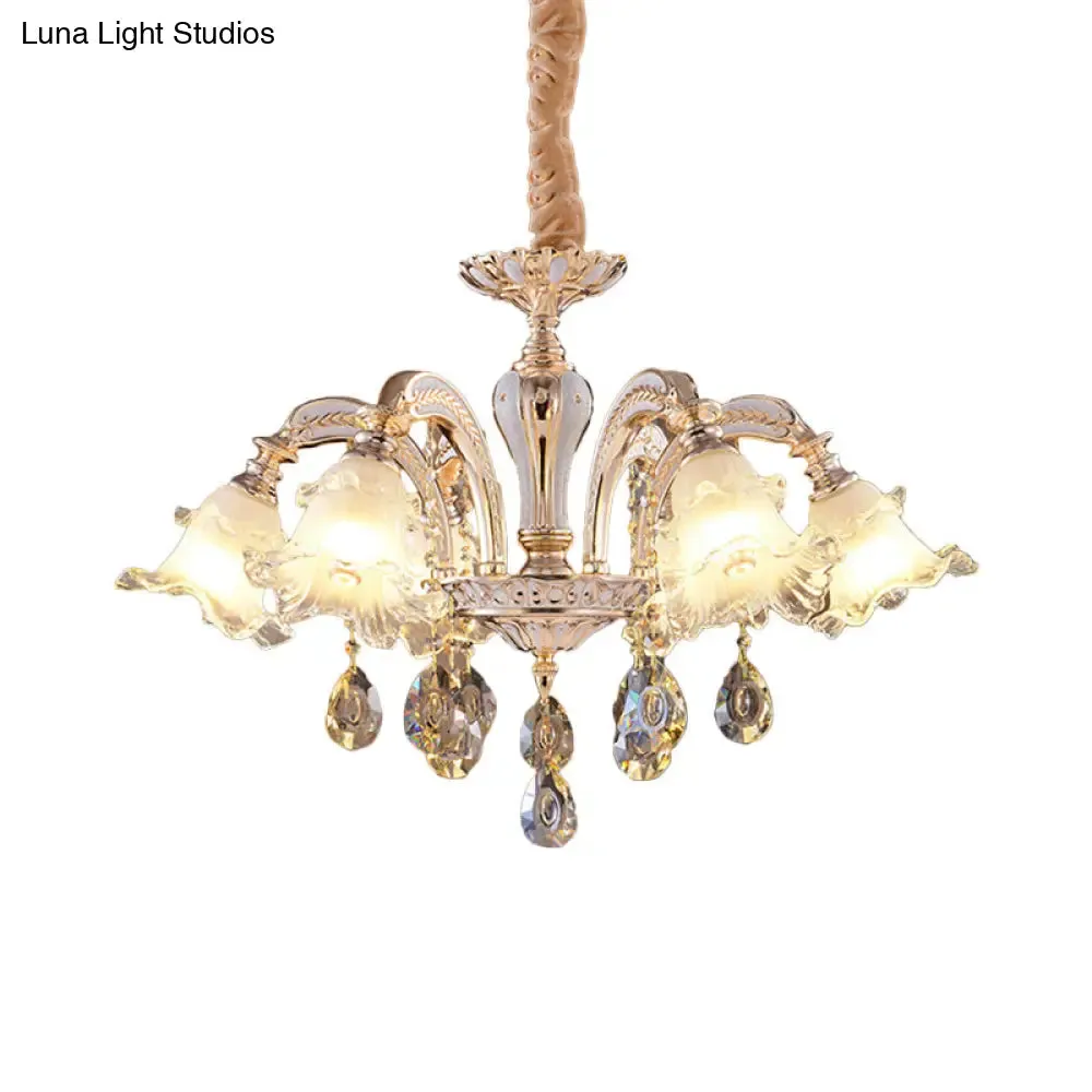 Ruffled Clear Glass Chandelier in Gold - 2-Layer, 3/6 Lights - Perfect for Dining Table