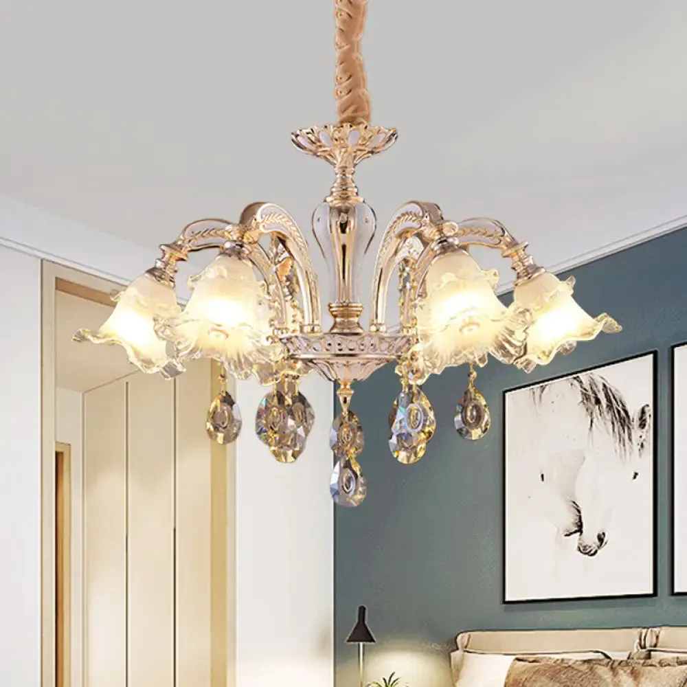 Ruffled Clear Glass Chandelier in Gold - 2-Layer, 3/6 Lights - Perfect for Dining Table