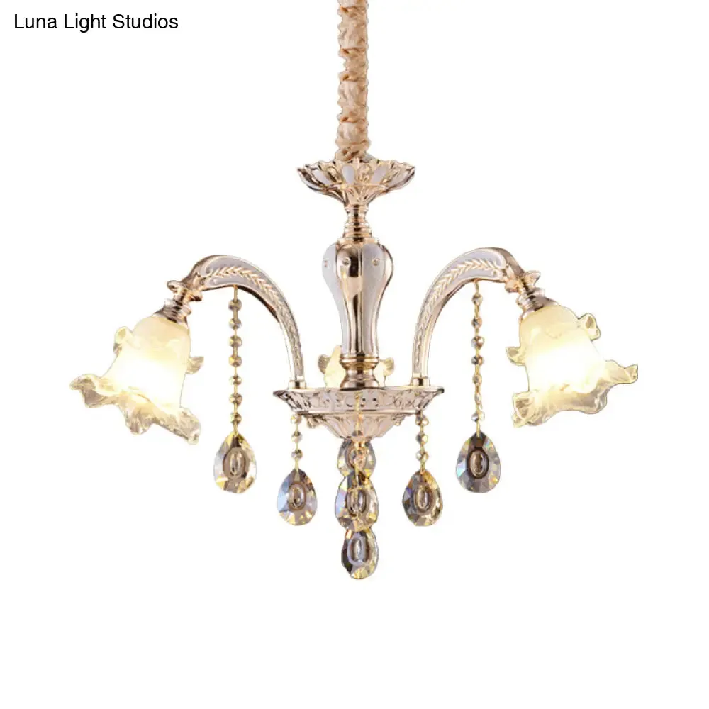 Ruffled Clear Glass Chandelier in Gold - 2-Layer, 3/6 Lights - Perfect for Dining Table