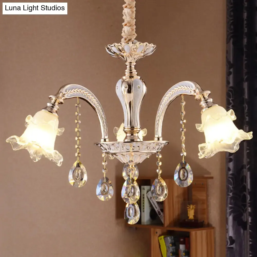 Ruffled Clear Glass Chandelier in Gold - 2-Layer, 3/6 Lights - Perfect for Dining Table