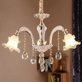 Ruffled Clear Glass Chandelier in Gold - 2-Layer, 3/6 Lights - Perfect for Dining Table