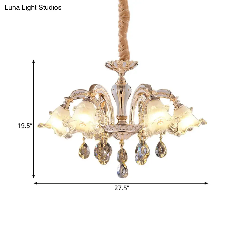 Ruffled Clear Glass Chandelier in Gold - 2-Layer, 3/6 Lights - Perfect for Dining Table