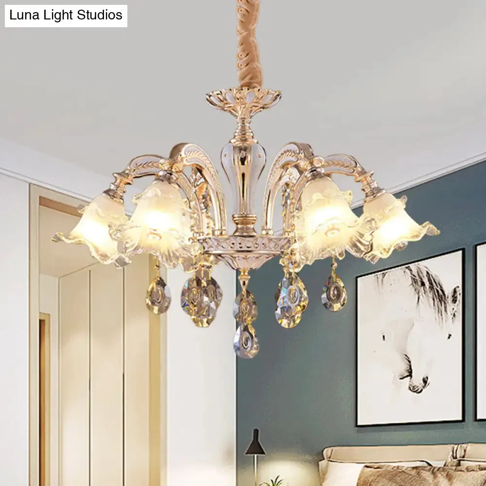 Ruffled Clear Glass Chandelier in Gold - 2-Layer, 3/6 Lights - Perfect for Dining Table