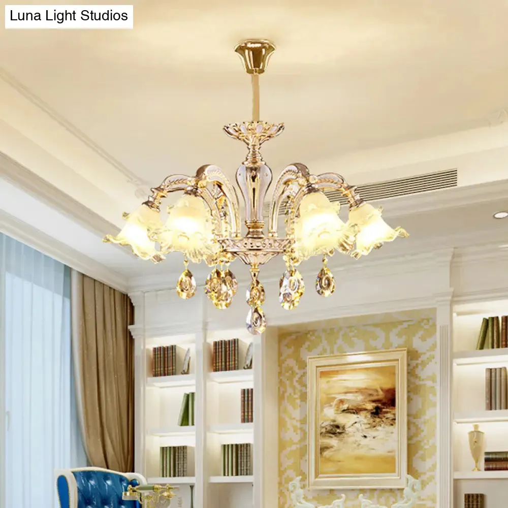 Ruffled Clear Glass Chandelier in Gold - 2-Layer, 3/6 Lights - Perfect for Dining Table