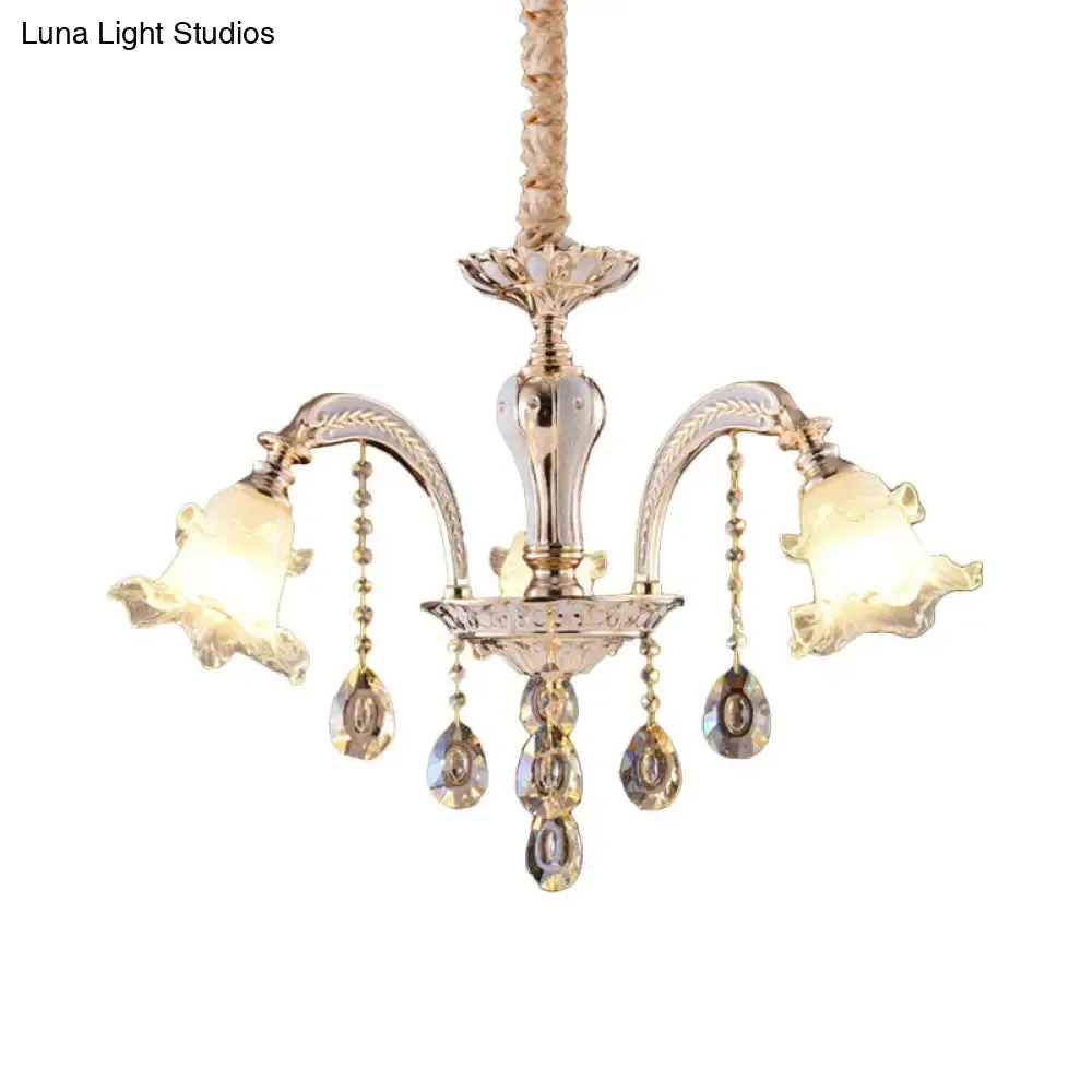 Ruffled Clear Glass Chandelier in Gold - 2-Layer, 3/6 Lights - Perfect for Dining Table