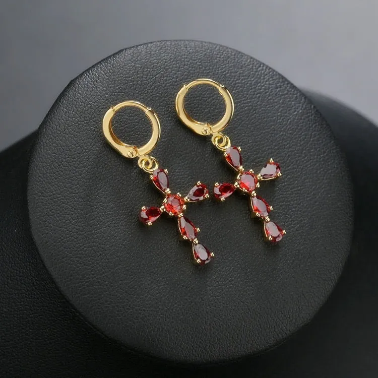 Saint Rose Crystal Cross Earring