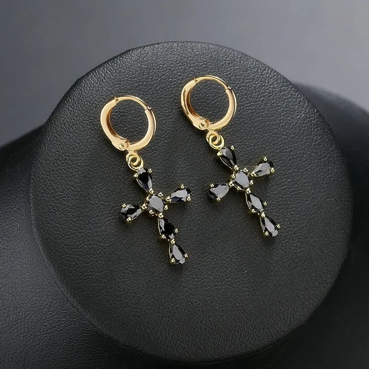 Saint Rose Crystal Cross Earring