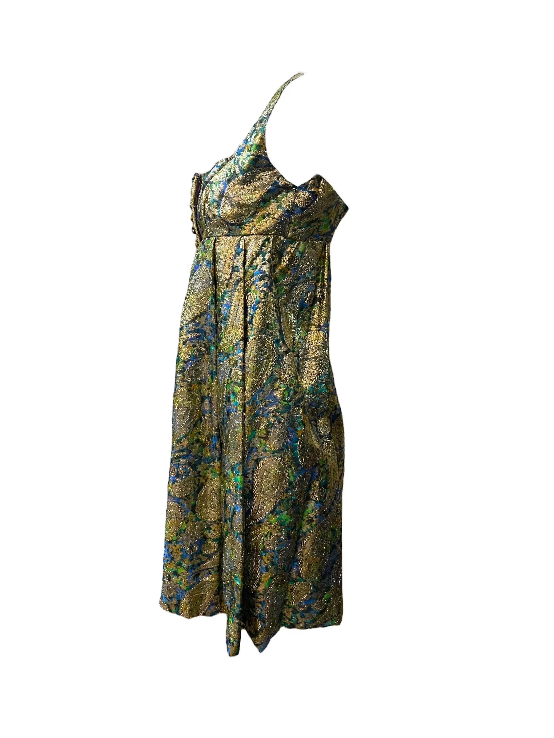 Saks Fifth Avenue 60s Psychedelic Gold Lame Paisley Mini Dress