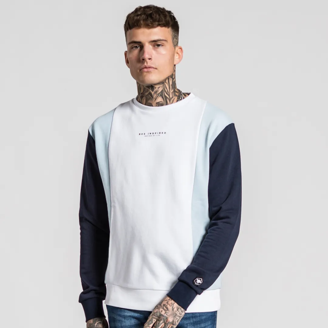 Sense Crew Sweater - White/Light Blue/Navy