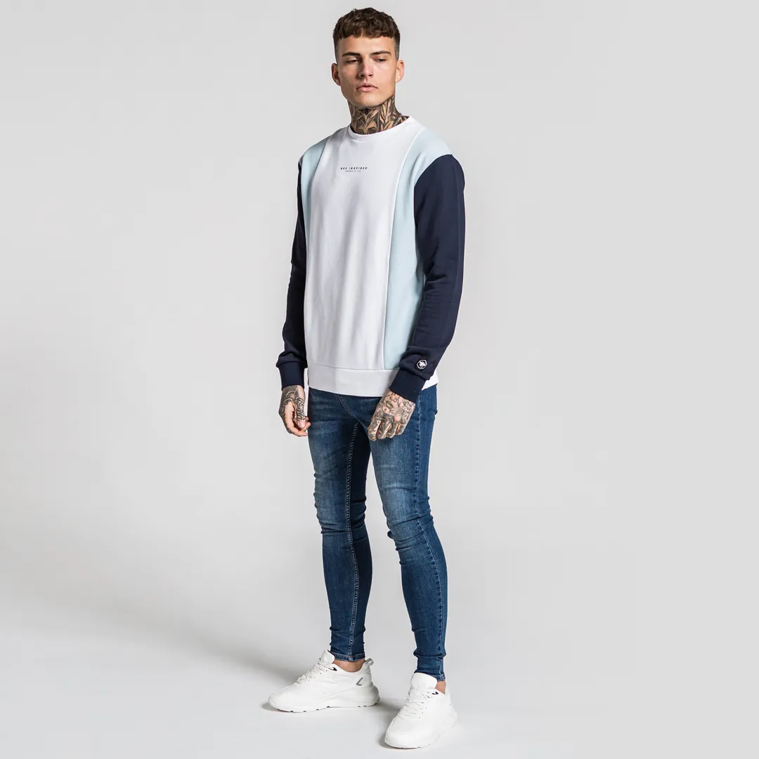 Sense Crew Sweater - White/Light Blue/Navy