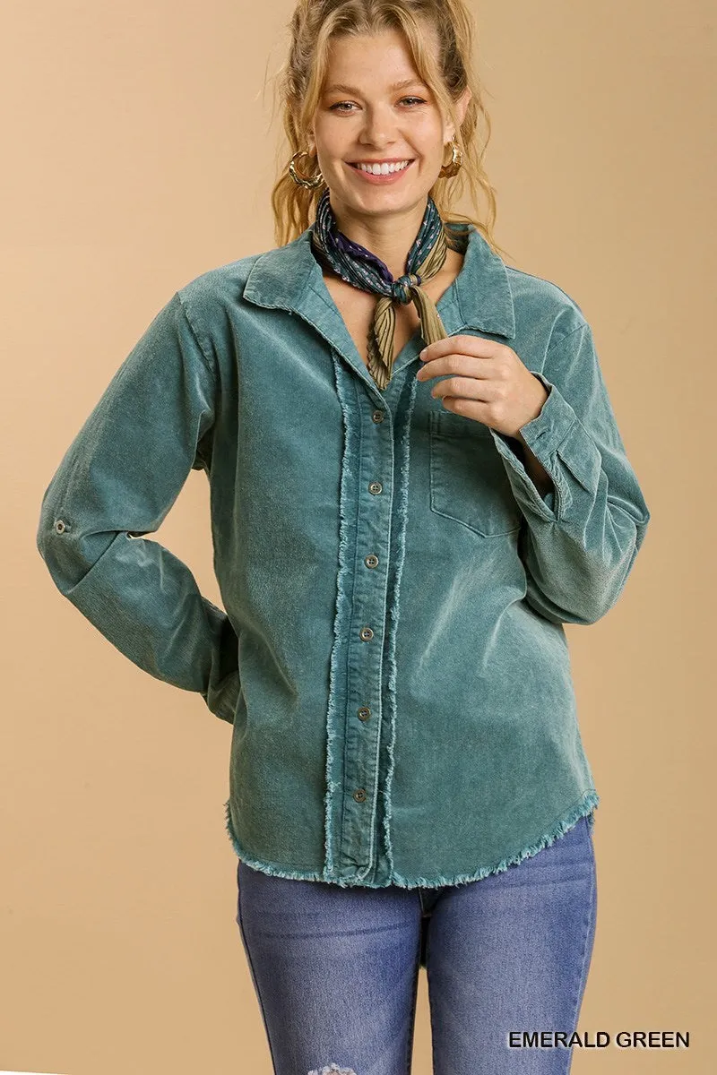 Sew Lovely Raw Hem Shacket - Emerald Green