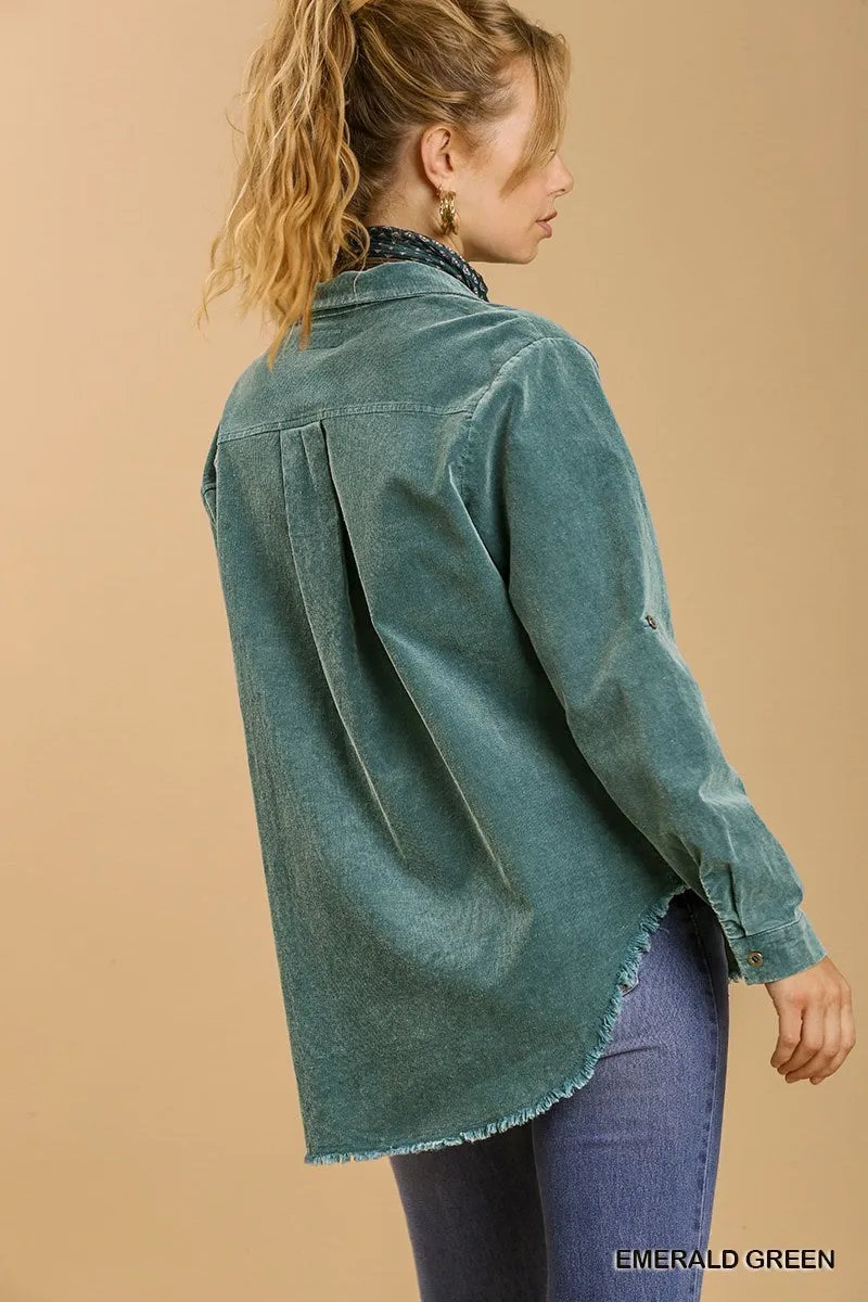 Sew Lovely Raw Hem Shacket - Emerald Green