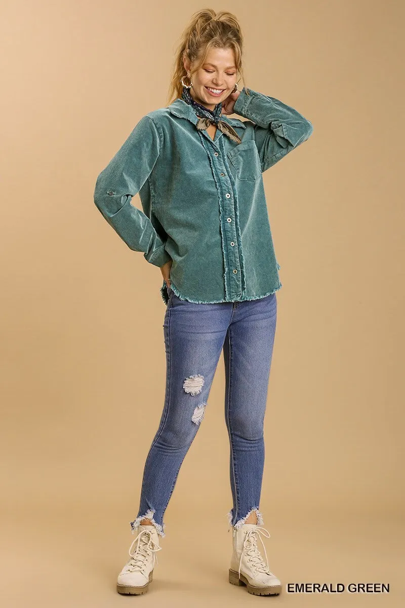 Sew Lovely Raw Hem Shacket - Emerald Green