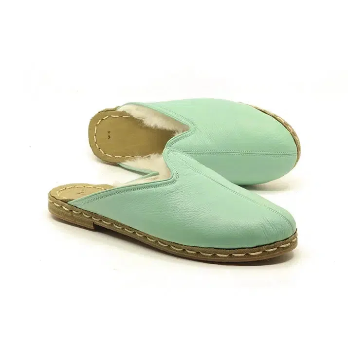 Sheepskin Furry Turquoise Men's Slippers