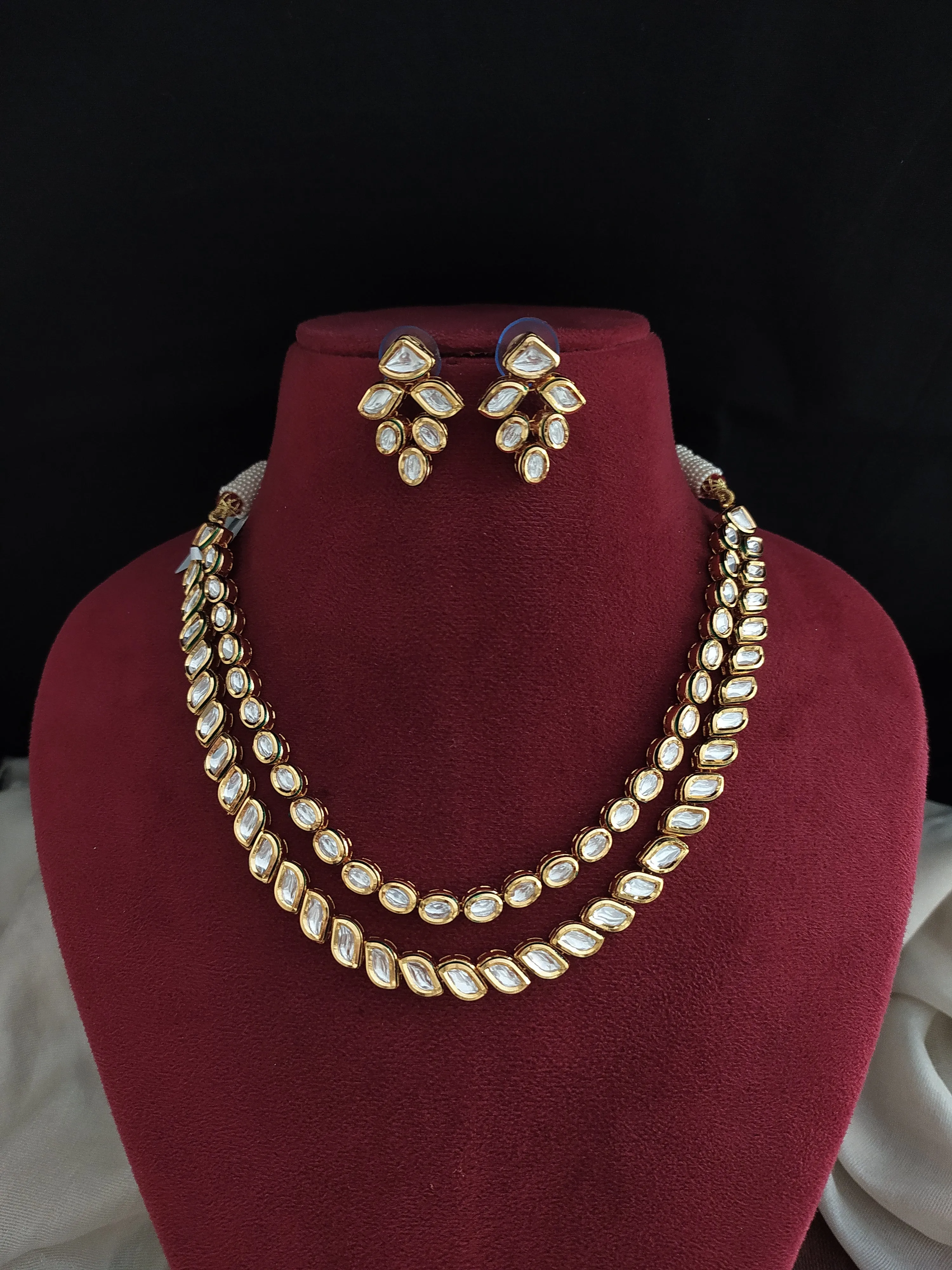 Simple And elegant Double Layer Polki Kundan Necklace Set