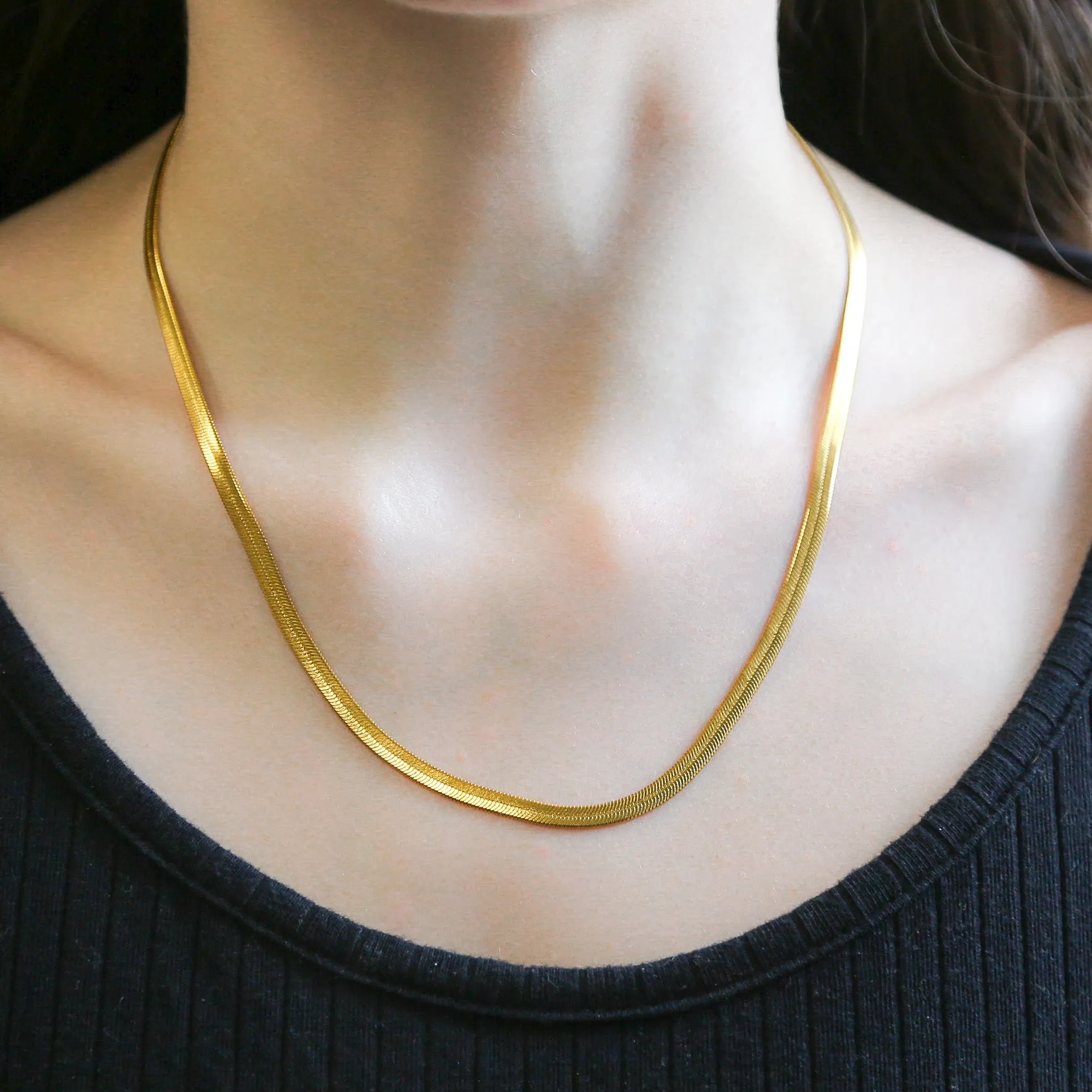 Sleek Gold 3mm 18inch Herringbone Necklace